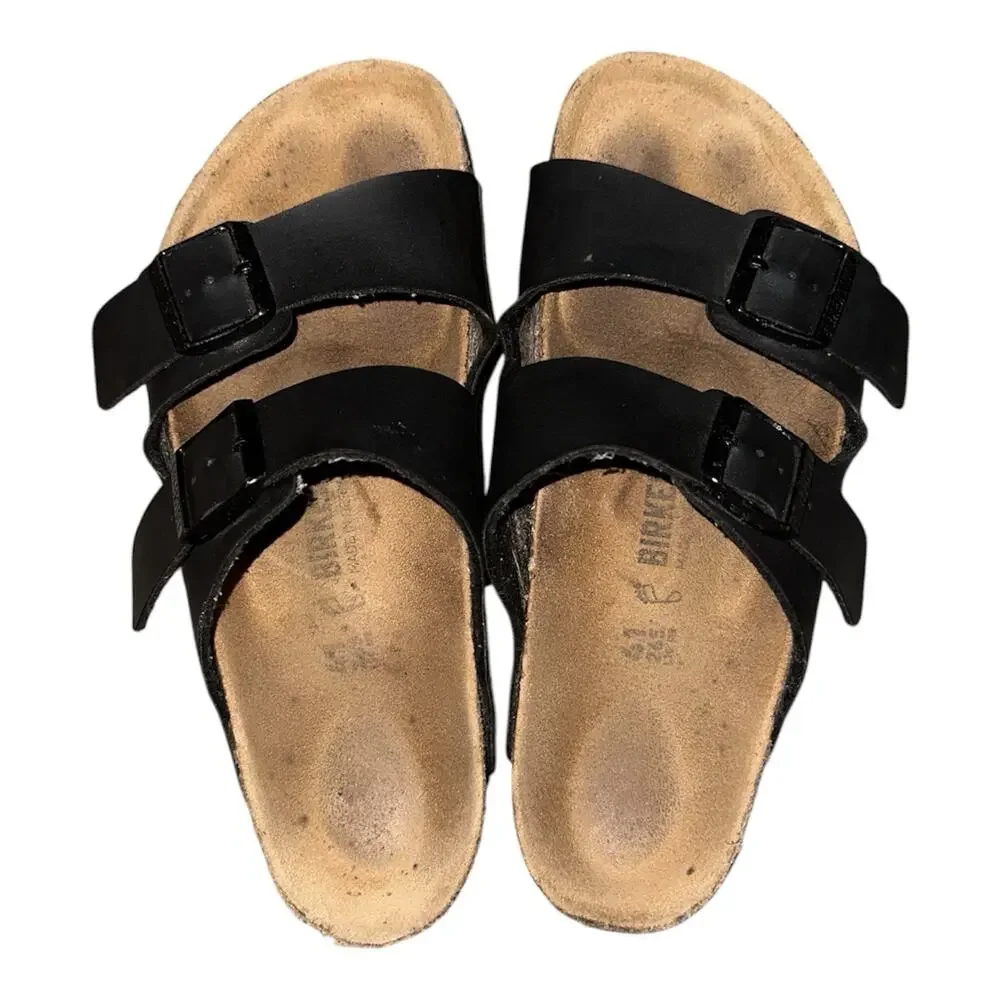 Birkenstock Sandals 41 Mens 8 Womens 10 Black Leather Slide Genuine